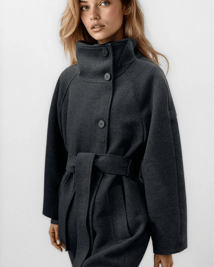 Ariana High Collar Long Belted Coat