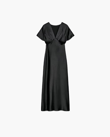 Janna V Neck Satin Midi Dress