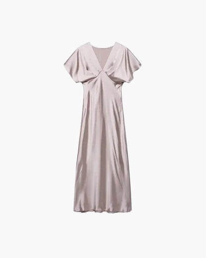 Janna V Neck Satin Midi Dress