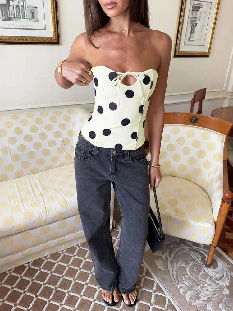Jaida Polka Dot Strapless Top