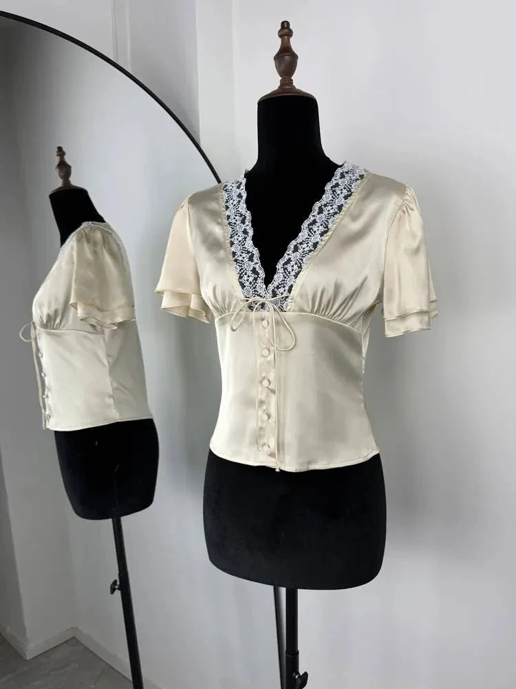 Nathalie Satin Lace Blouse