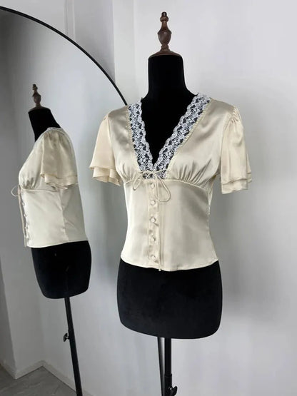 Nathalie Satin Lace Blouse