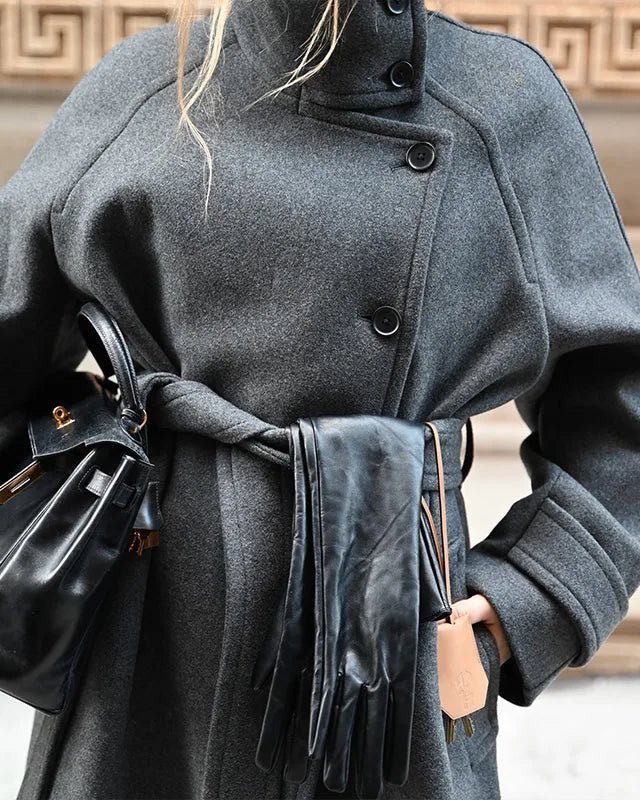 Claudine Long Belted High Collar Coat