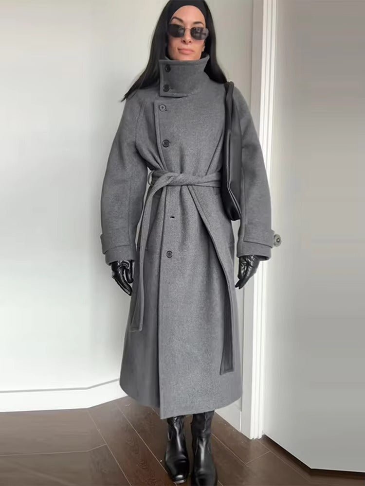 Claudine Long Belted High Collar Coat