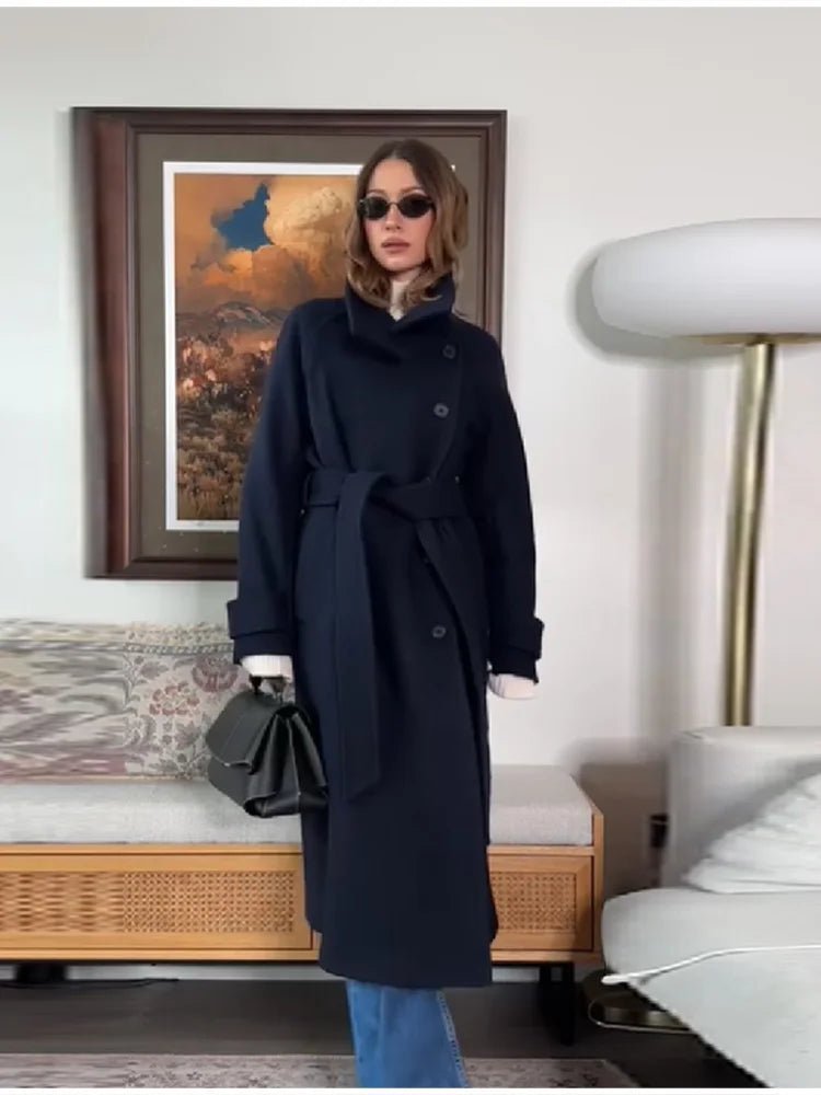 Claudine Long Belted High Collar Coat